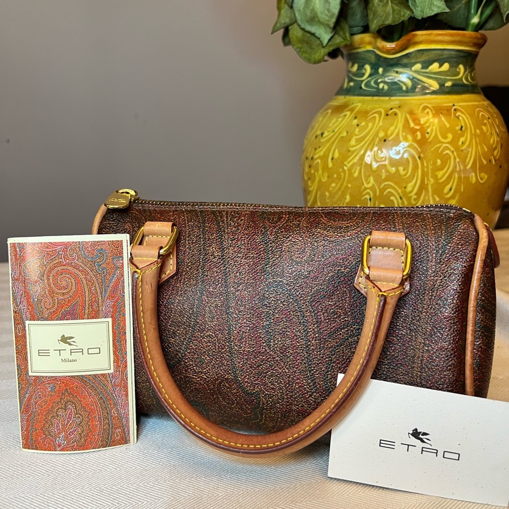 ETRO MILANO Elegant Burgundy Paisley Nano Boston Handbag - Like LV Speedy